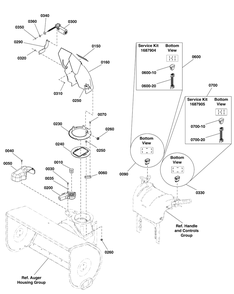 Chute And Rotation Group Diagram and Parts List for 1696083-M1227E 2011 Briggs and Stratton Snow Blower